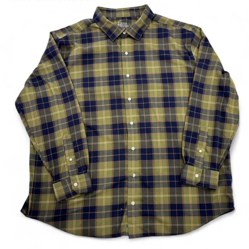 Vineyard Vines Button Down Shirt Mens Size 2XB Plaid Olive Navy Brushed Twill